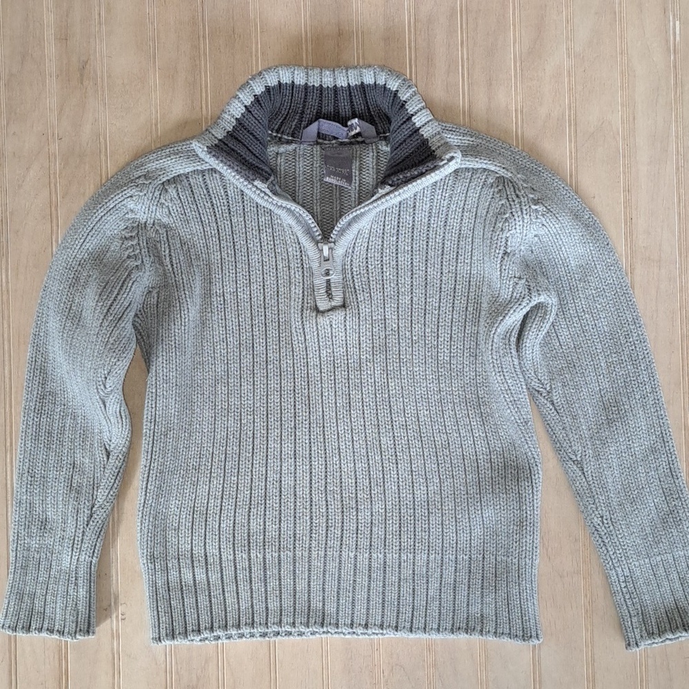 H&M Toddler Ribbed Chunky Knit Half-Zip Sweater 100% Cotton Comfy Gray Boy